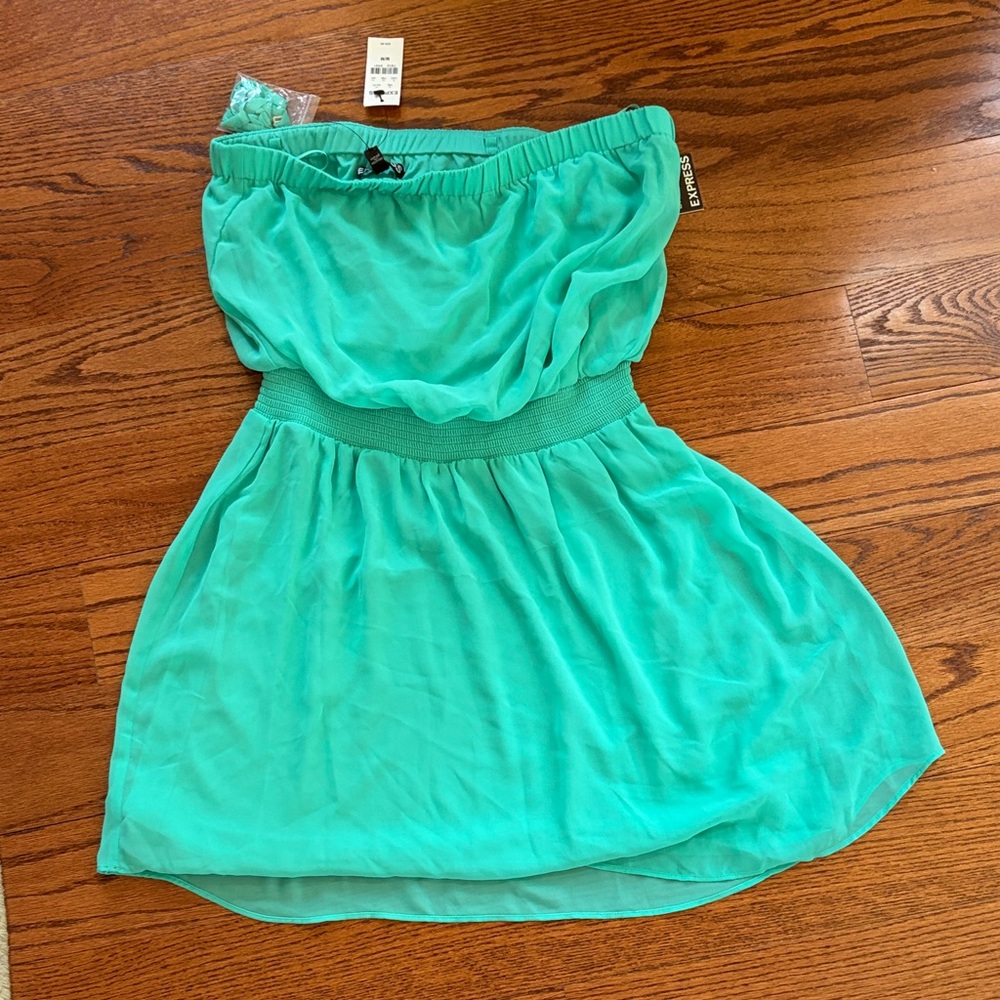 Express Seafoam/Turquoise Strapless Chiffon Dress